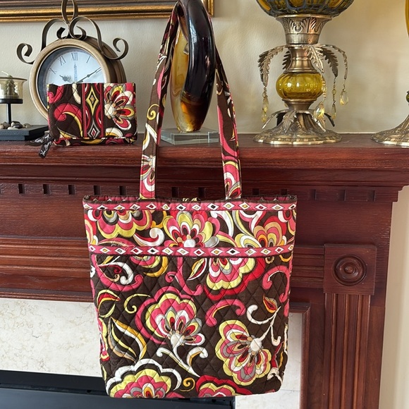 Vera Bradley Puccini Floral Toggle Tote Shoulder Bag & Matching Wallet Quilted - Picture 4 of 16